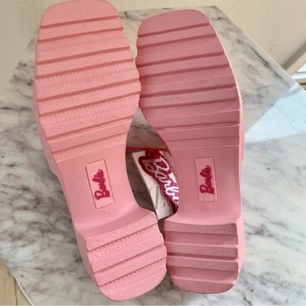 🎀 Barbie x ZARA Pink Rubber Slides Heeled Sandals 6 36 - Picture 9 of 10